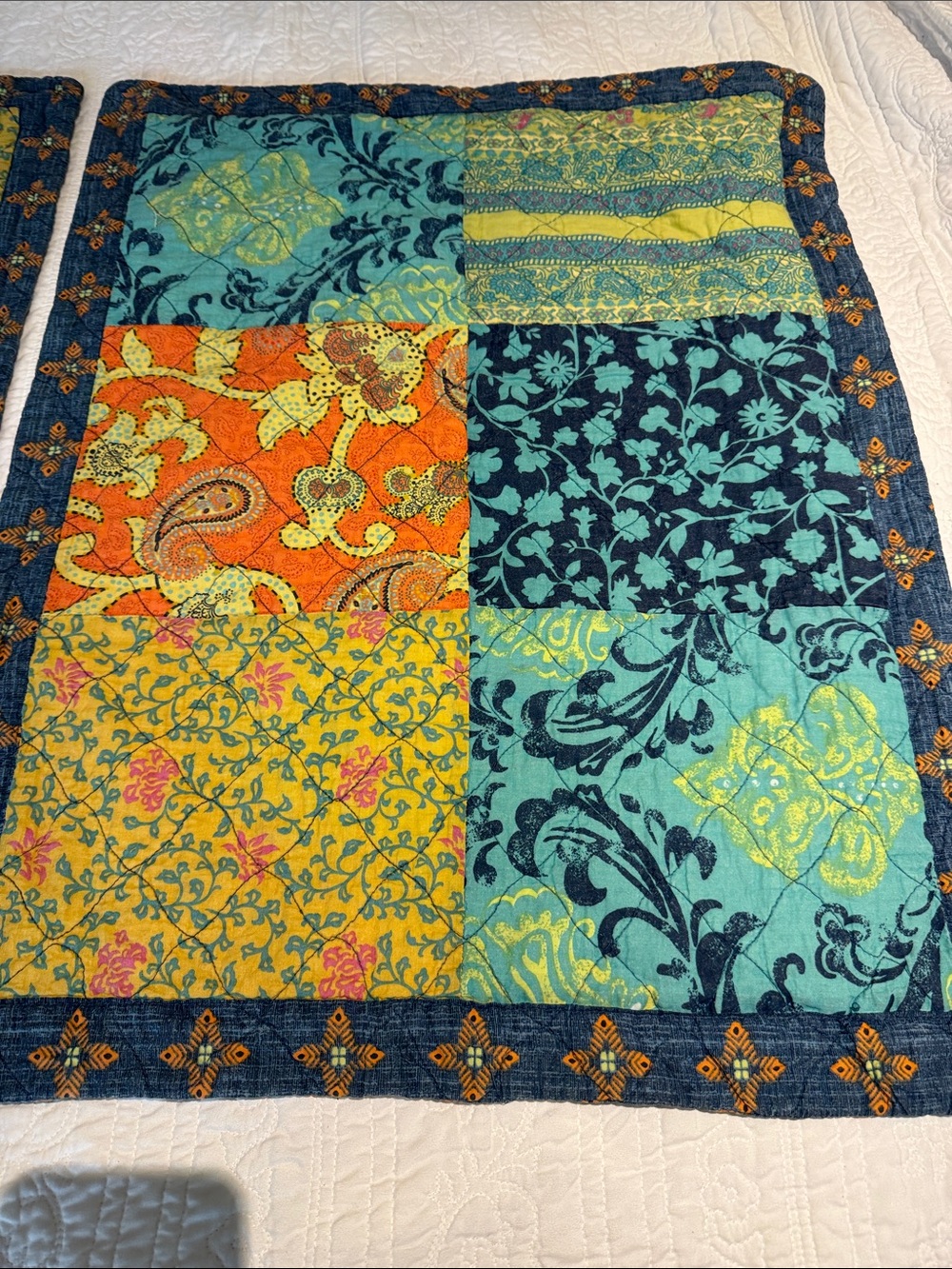 Jessica Simpson Patchwork Quilted Pillow Covers in Teal, Yellow & Orange